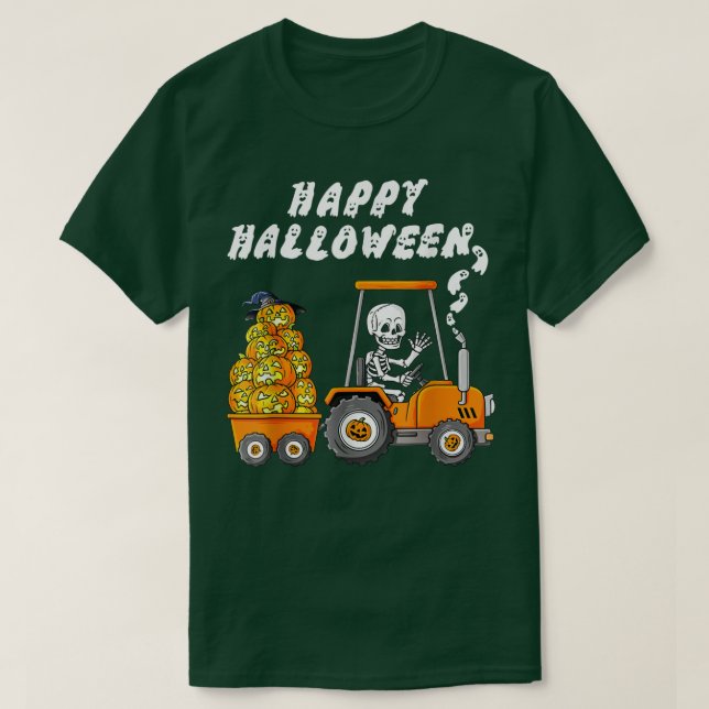 Camiseta Feliz Halloween Skeleton Riding Tractor Niños (Diseño del anverso)