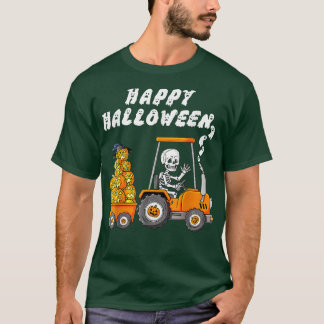 Camiseta Feliz Halloween Skeleton Riding Tractor Niños