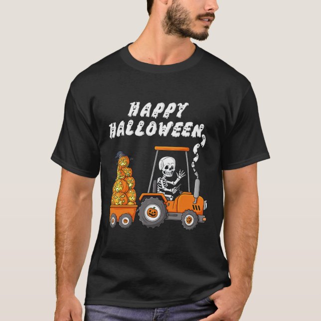 Camiseta Feliz Halloween Skeleton Riding Tractor Niños (Anverso)