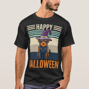 Camiseta Feliz Halloween Sombrero de Bruja Perro Vintage