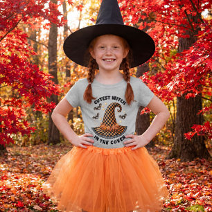 Camiseta Feliz Halloween Sombrero de Brujas Cuadros Naranja