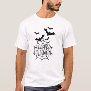 Camiseta Feliz Halloween Spiderweb y Bats Voladores