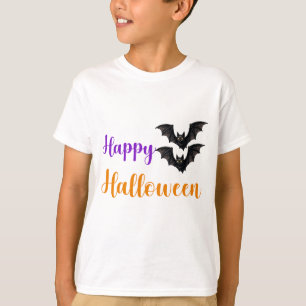 Camiseta Feliz Halloween Texto Murciélagos Para Niños Fiest