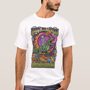 Camiseta Feliz Halloween Truco o trato esqueleto Rex Fuego 
