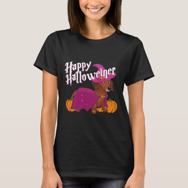 Camiseta Feliz Halloweenie Doxie Dachshund Perro Gorra de B (Anverso)