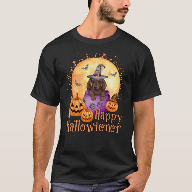 Camiseta Feliz Hallowiener Dachshund Puppy Halloween (Anverso)