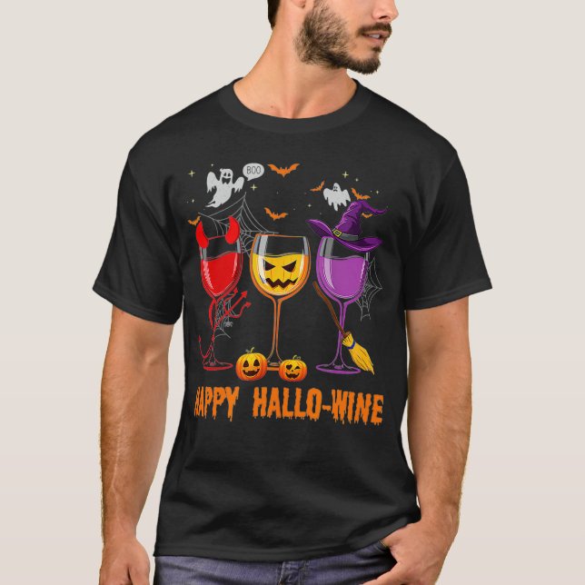 Camiseta Feliz HalloWine divertida amante del vino de vidri (Anverso)