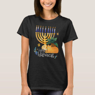 Camiseta Feliz Hanucat Gato de Acuarela Gato de Janucá
