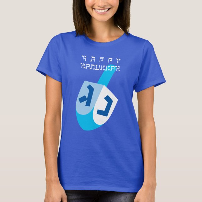 Camiseta Feliz Hanukkah 2 con el Dreidel azul (Anverso)