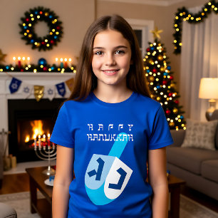 Camiseta Feliz Hanukkah 2 con el Dreidel azul
