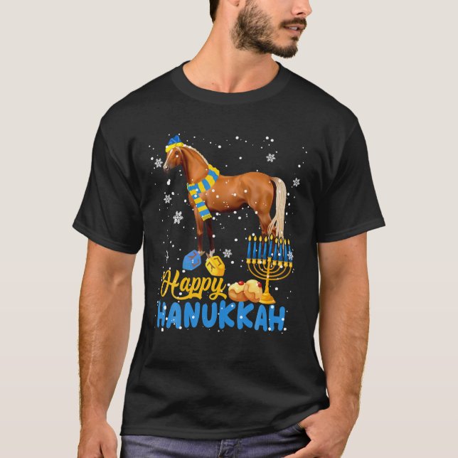 Camiseta Feliz Hanukkah Cute Hanukkah Caballo Menorah Judá (Anverso)