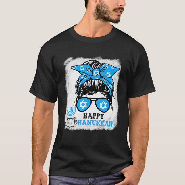 Camiseta Feliz Hanukkah días desordenado Bun Hair gracioso  (Anverso)