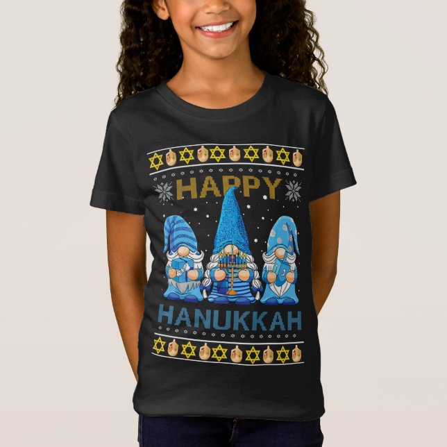 Camiseta Feliz Hanukkah Gnome Gnomies Menorah Pajama Ugly S (Anverso)
