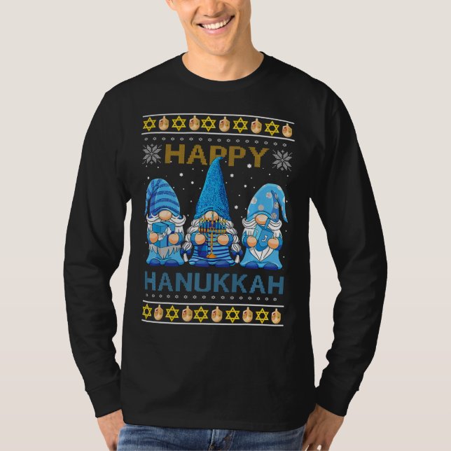 Camiseta Feliz Hanukkah Gnome Gnomies Menorah Pajama Ugly S (Anverso)