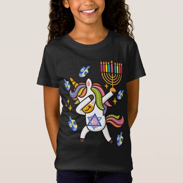 Camiseta Feliz Hanukkah, gracioso unicornio (Anverso)