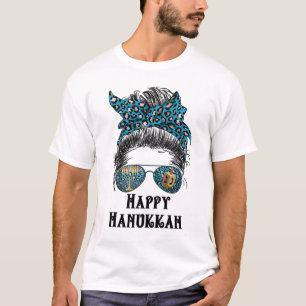 Camiseta Feliz Hanukkah Hair Bun Chanukah Pajamas Mamá