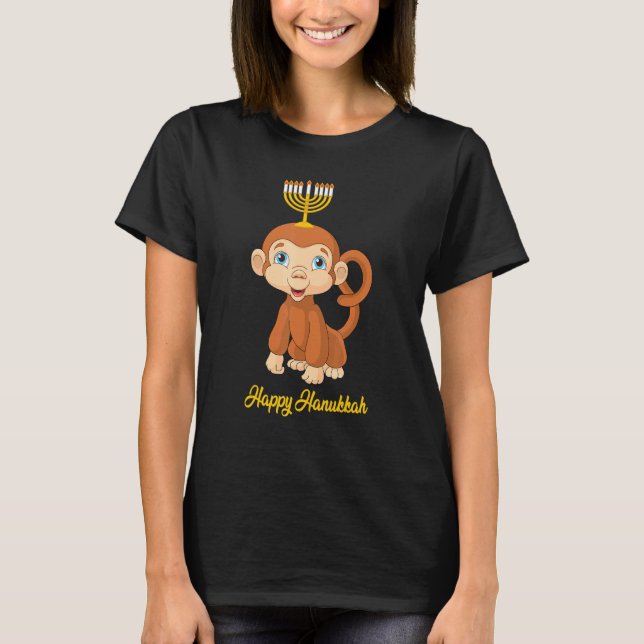 Camiseta Feliz Hanukkah Menorah Monkey Boys Adolescentes (Anverso)