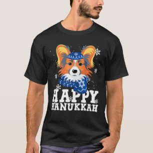 Camiseta Feliz Hanukkah Papillon Dog Gracioso Noel Feo