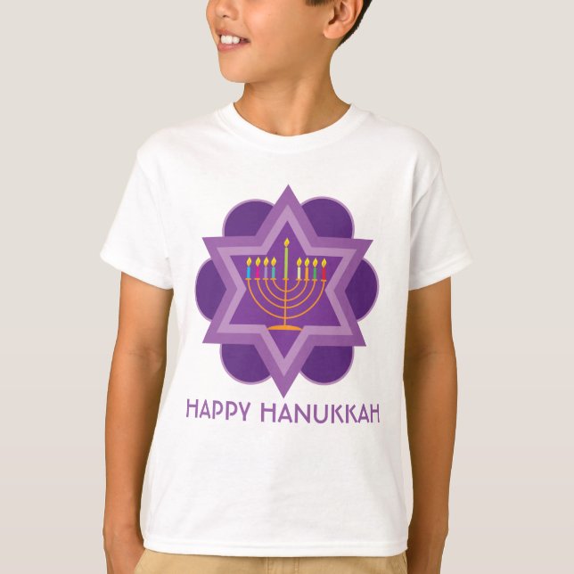 Camiseta Feliz Hanukkah púrpura1 (Anverso)