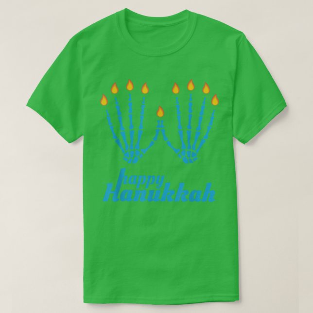 Camiseta Feliz Hanukkah Skeleton Fingers Menorah Hol judío (Diseño del anverso)
