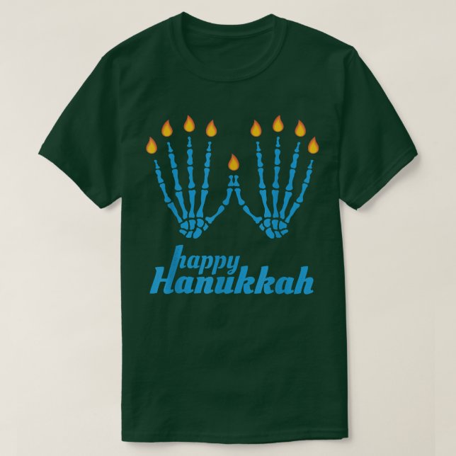 Camiseta Feliz Hanukkah Skeleton Fingers Menorah Hol judío (Diseño del anverso)