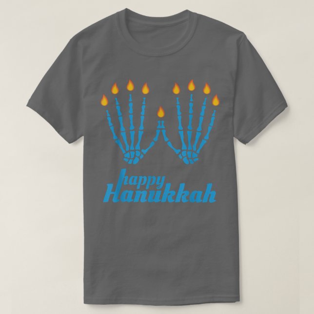 Camiseta Feliz Hanukkah Skeleton Fingers Menorah Hol judío (Diseño del anverso)