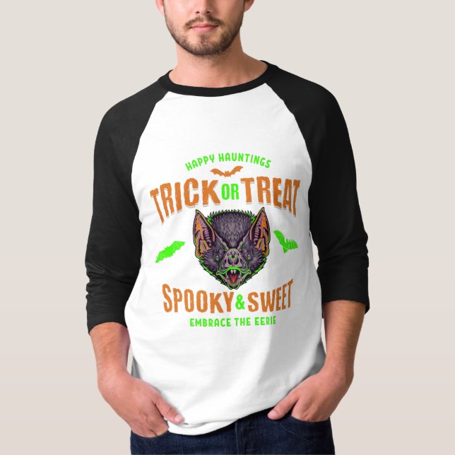 Camiseta Feliz Hauntings | Bats de Halloween de truco o tru (Anverso)