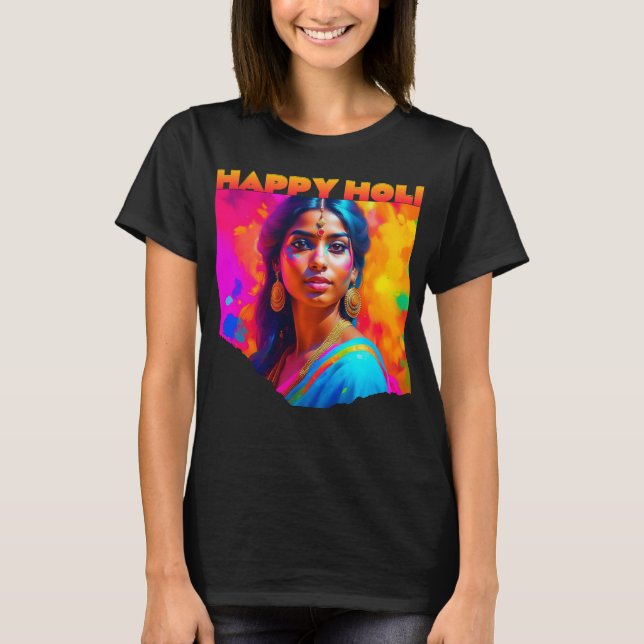 Camiseta Feliz Holi, bella mujer, azul (Anverso)
