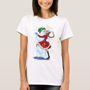 Camiseta Feliz hombre de nieve y Chica Fiesta de Navidades 