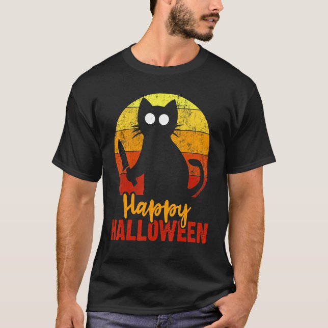 Camiseta Feliz horror de Halloween Gato negro con espanto d (Anverso)