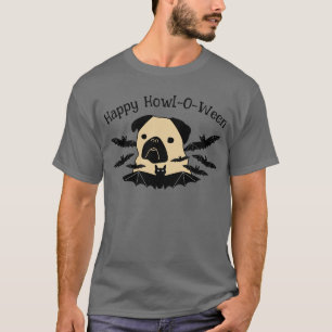 Camiseta Feliz Howl-O-Ween Pug con murciélagos