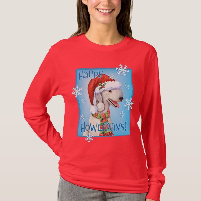 Camiseta Feliz Howlidays Bedlington Terrier T-Shirt (Anverso)