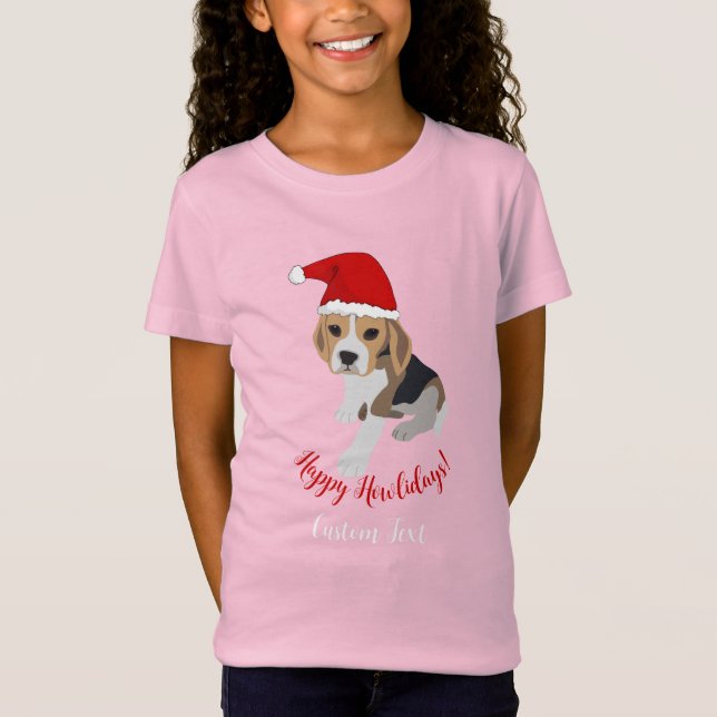 CAMISETA FELIZ HOWLIDAYS CUTE XMAS PUPPY RED SANTA HAT PINK (Anverso)