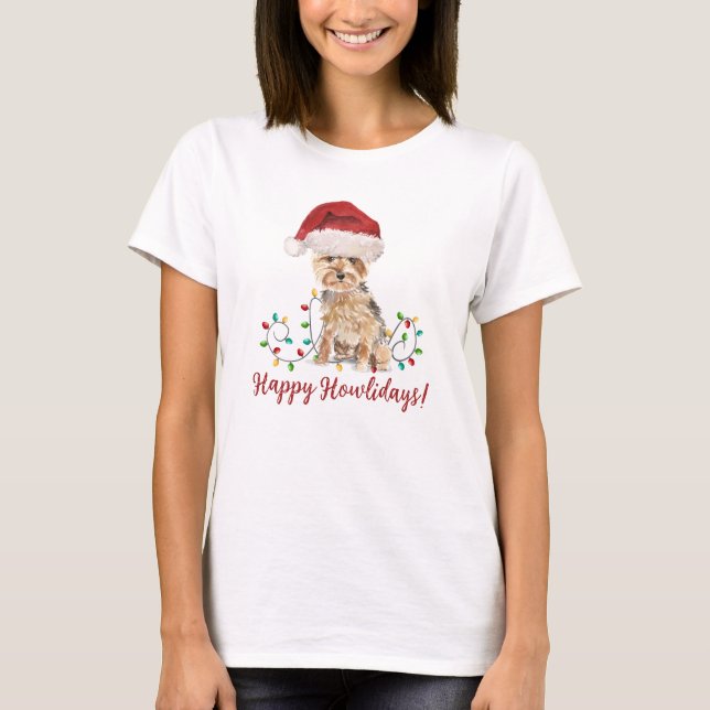 Camiseta Feliz Howlidays Yorkshire Terrier Santa Hat (Anverso)