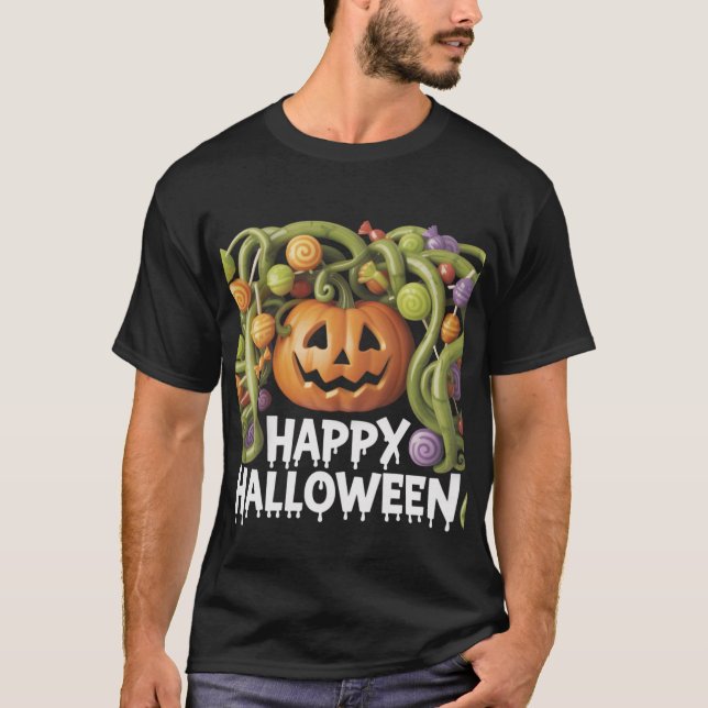 Camiseta Feliz Ilustracion de calabaza de Halloween con dul (Anverso)