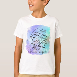 Camiseta Feliz Ilustracion de caligrafía púrpura azul de Pa