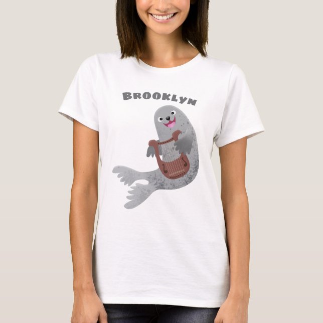 Camiseta Feliz ilustracion de personalizado de foca de arpa (Anverso)