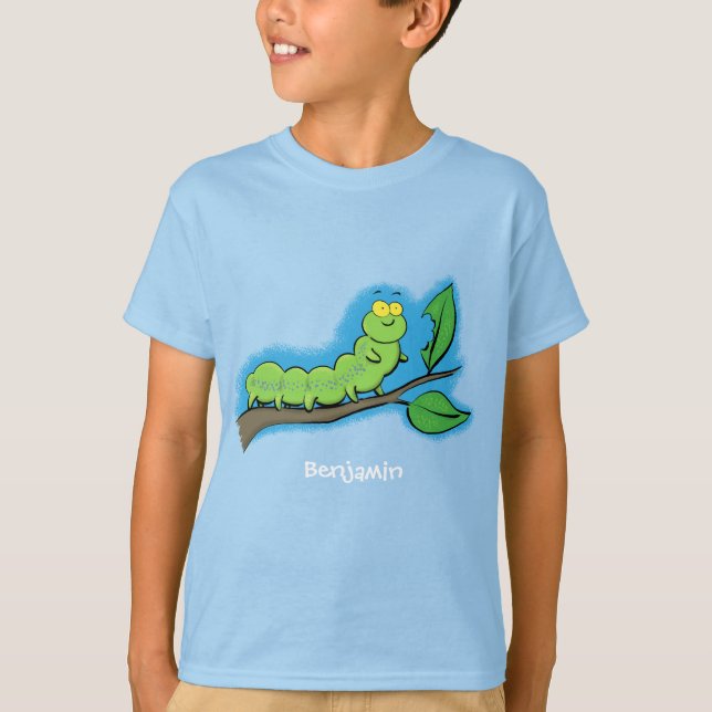 Camiseta Feliz ilustracion personalizado de oruga verde (Anverso)