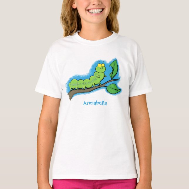 Camiseta Feliz ilustracion personalizado de oruga verde (Anverso)