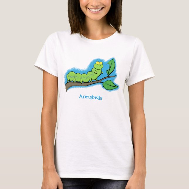 Camiseta Feliz ilustracion personalizado de oruga verde (Anverso)