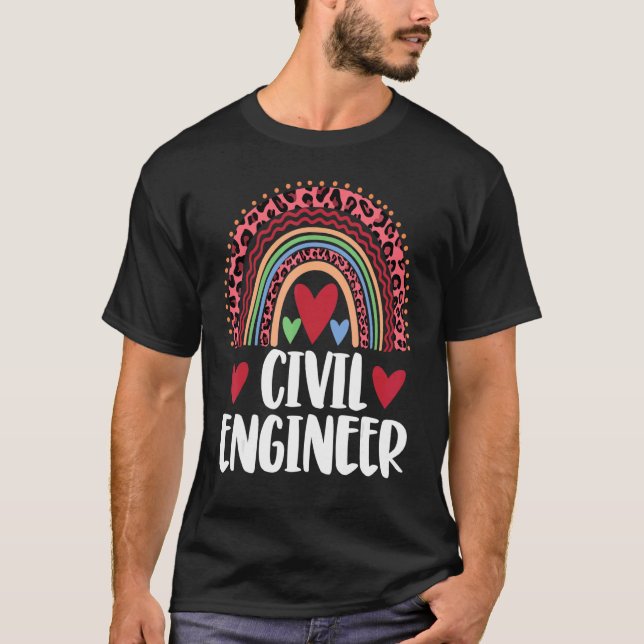 Camiseta Feliz Ingeniero Civil Hombres Arcoiris leopardo (Anverso)