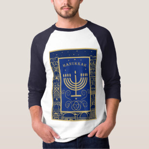 Camiseta Feliz Janucá Menorá de Oro Fiesta Judía