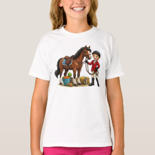 Camiseta Feliz Joven Jinete Con Hermoso Caballo Dibujo Anim