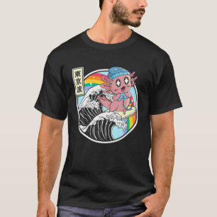 Camiseta Feliz Juego Axolotl Surfing Kanagawa Wave Kawaii