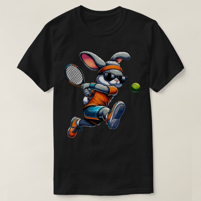 Camiseta Feliz Jugador de Tenis Conejo de Pascua, Rabbi Dep (Diseño del anverso)