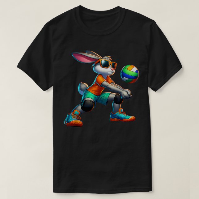 Camiseta Feliz Jugador de Voleibol Conejo de Pascua Lover S (Diseño del anverso)
