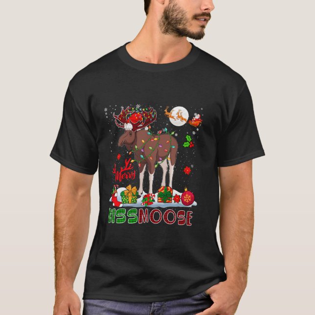 Camiseta Feliz Kissmoose Santa Moose Cuernos de Placa Roja  (Anverso)