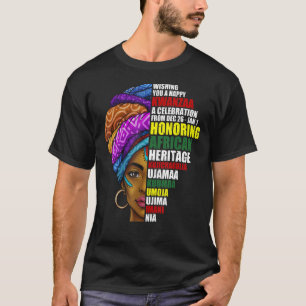 Camiseta Feliz Kwanzaa celebración de la mujer africana Kwa