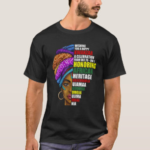 Camiseta Feliz Kwanzaa celebración de la mujer africana Kwa