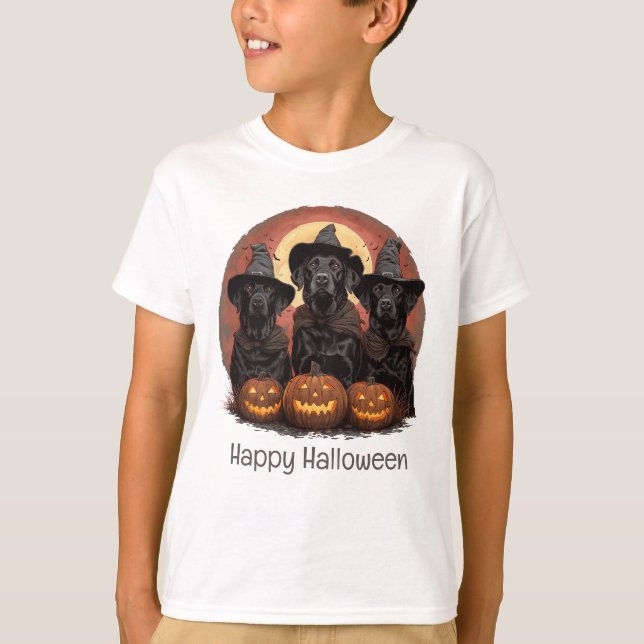 Camiseta Felíz Labrador de Halloween perro Gorras de brujas (Anverso)